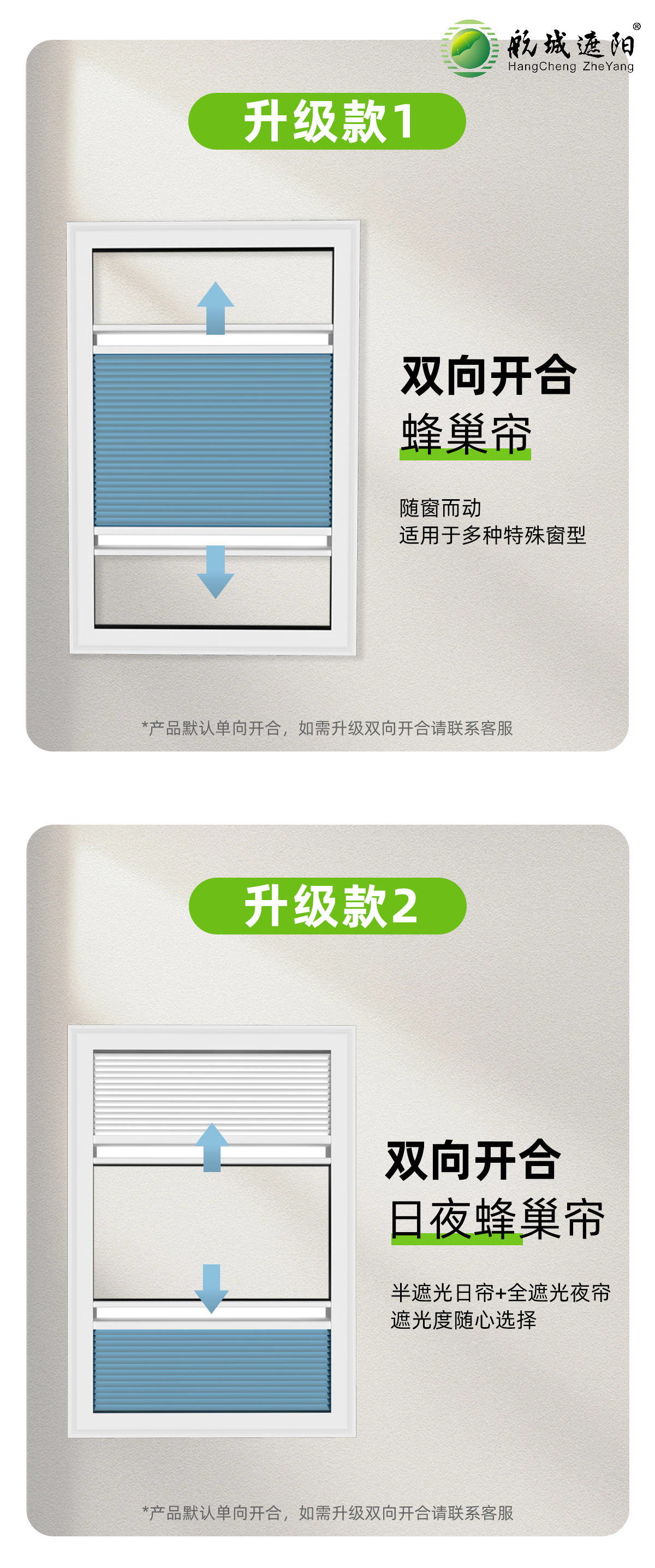 内嵌蜂巢帘升级款 双向开合款 日夜双层蜂巢帘结构图解